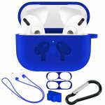 Wholesale 5 in 1 Accessories Kits Silicone Cover with Ear Hook Grips / Staps / Clip / Skin / Tips for [Airpods Pro] Charging Case (Navy Blue)